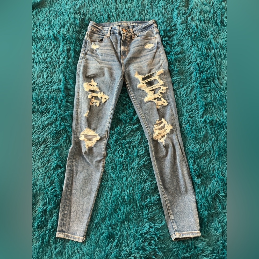 American Eagle Outfitters Blue Skinny Distressed Jeans